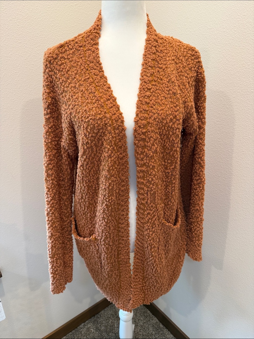 Listicle Rust Orange Textured Open-Front Women's Cardigan
